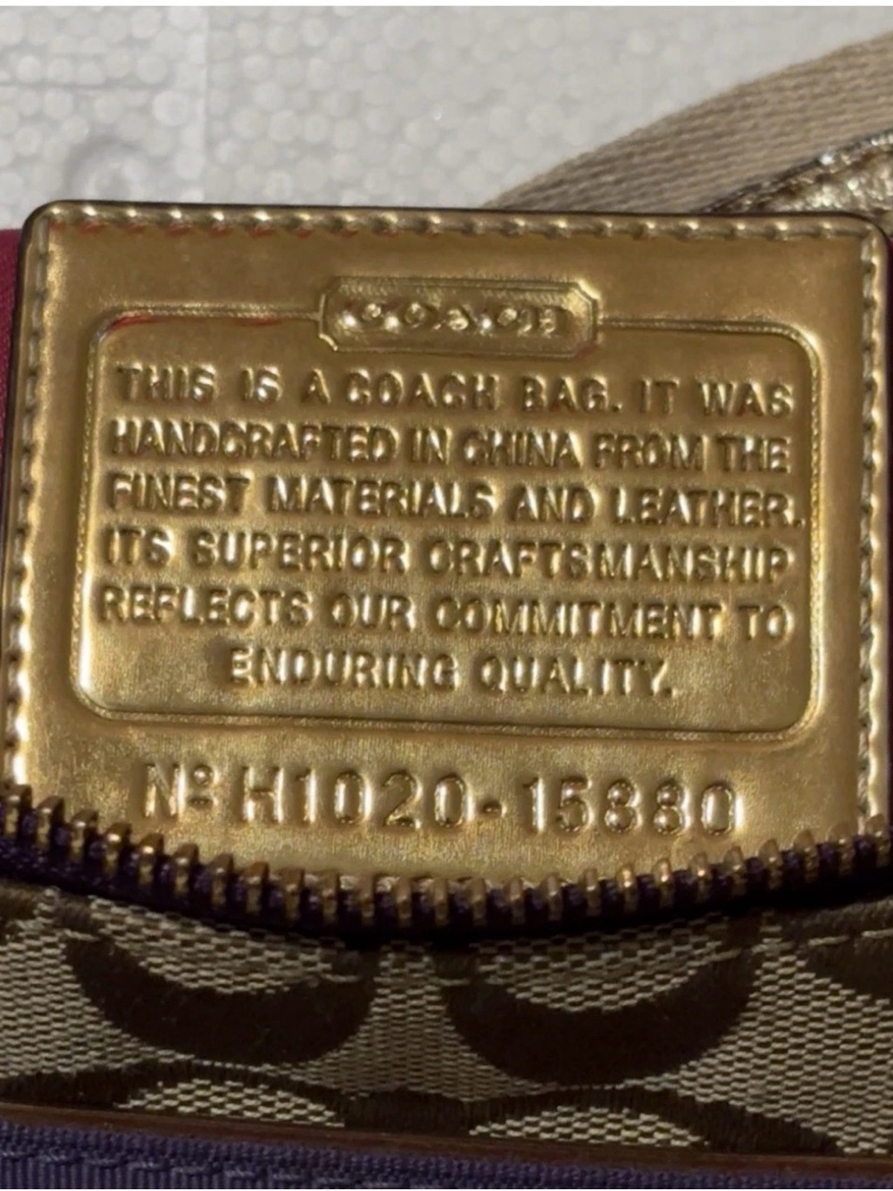 Coach Khaki Signature Canvas Shoulder Bag with Purple Accents - Picture 3 of 10